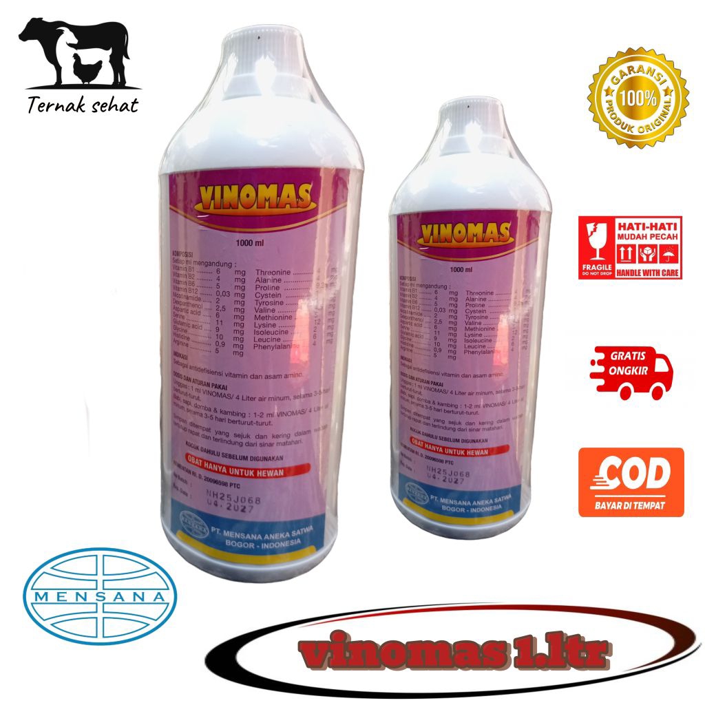 VINOMAS 1LTR VITAMIN Cair B komplek + asam amino.memacu pertumbuhan dan menjaga daya tahan unggas/sa