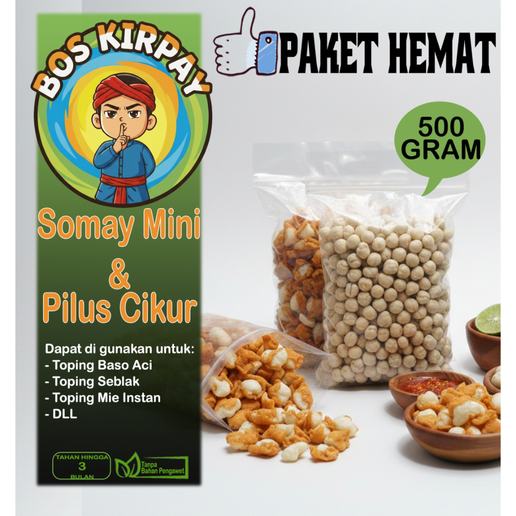 Paket 500 Gram Somay Mini Kering dan Pilus Cikur Sari Rasa Asli Garut - bos kirpay