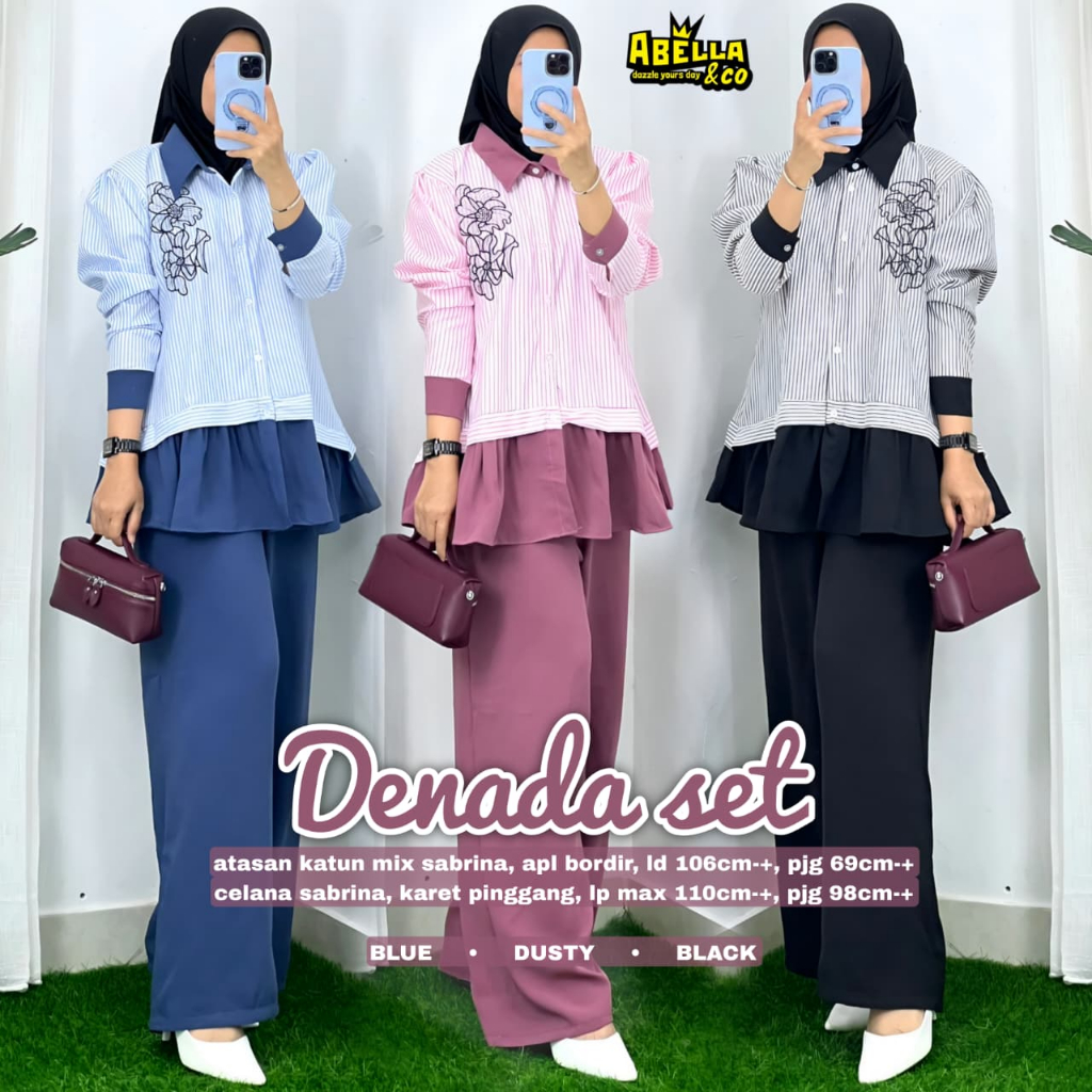 DENADA SET ORIGINAL BY ABELLA&CO BAHAN ATASAN KATUN MIX SABRINA APL BORDIR CELANA SABRINA KARET PING