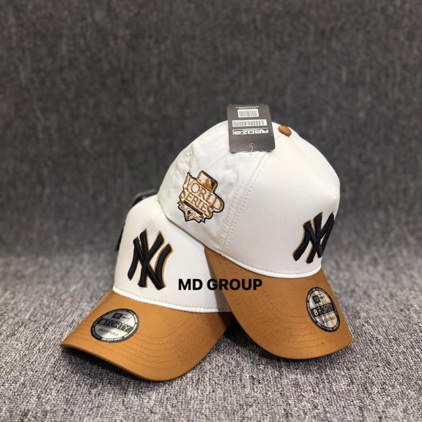 Topi Baseball Cap Pria New York Yankees World Series White/Brownze High Quality Adjustable Unisex