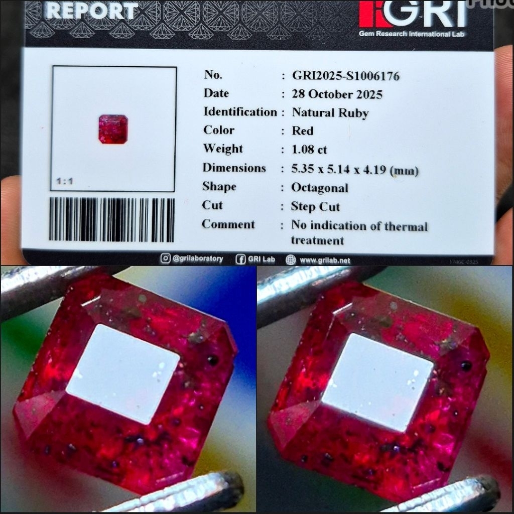 Natural Red Ruby NoHeated NH NTE Memo GRI Lab