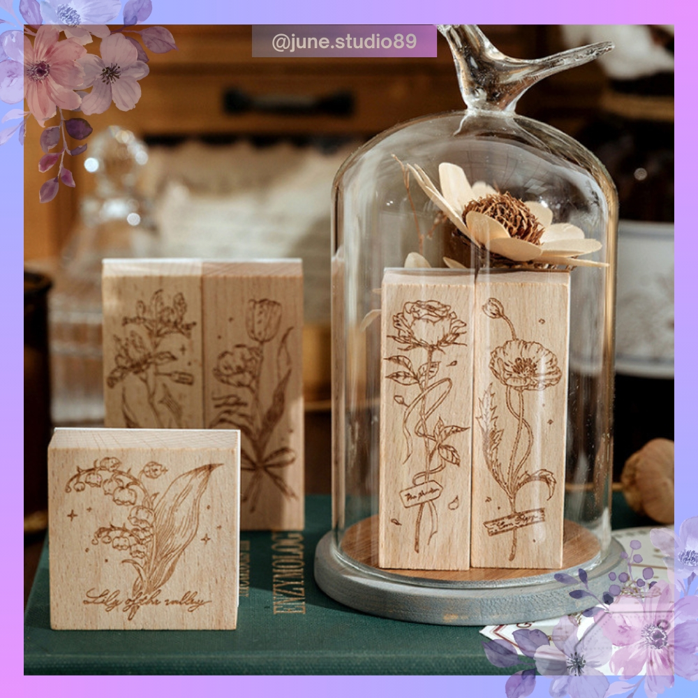 [JUNE] Wild Flowers Wooden Stamp Stempel Kayu Bunga Tanaman Estetik  Rubber Stamp Aesthetic Alat Scr