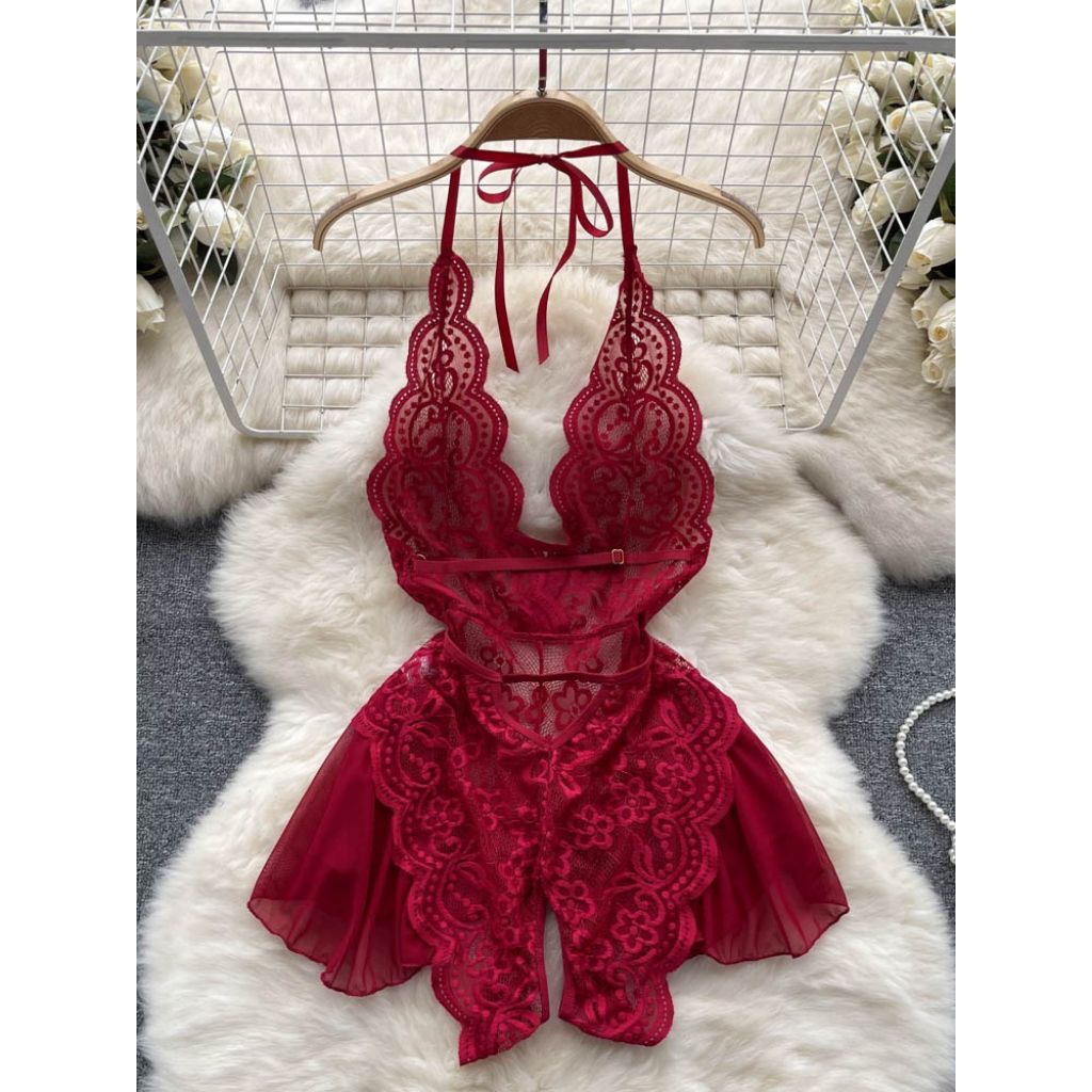 Lingerie Wanita Transparan Renda Open Croth Bukaan Pinggul / Jumpsuit Sexy Lingerie Sexy Wanita / Ba