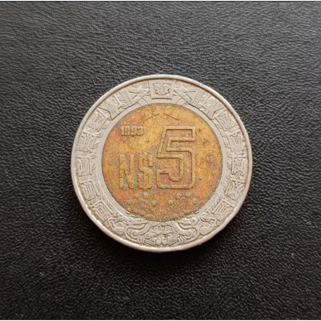 Koin Bimetal NS 5 Pesos Dollar Mexico Meksiko Koleksi Uang Logam Coin Lama Bekas Antik Kuno Langka J