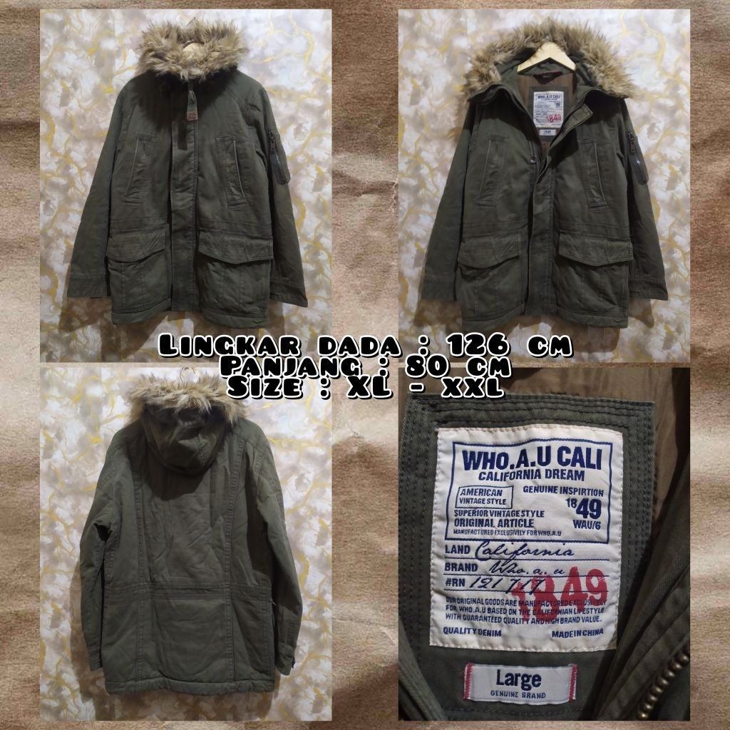 Jaket Parka Warna Hijau Army Second Original.