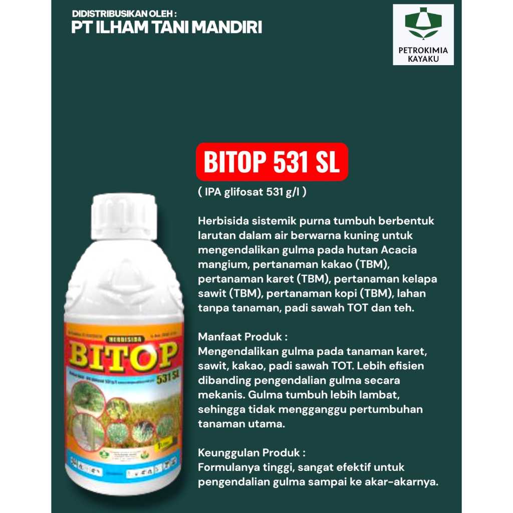 BITOP 531 SL Herbisida Sistemik Glifosat Tinggi Pembasmi Rumput Liar 20L