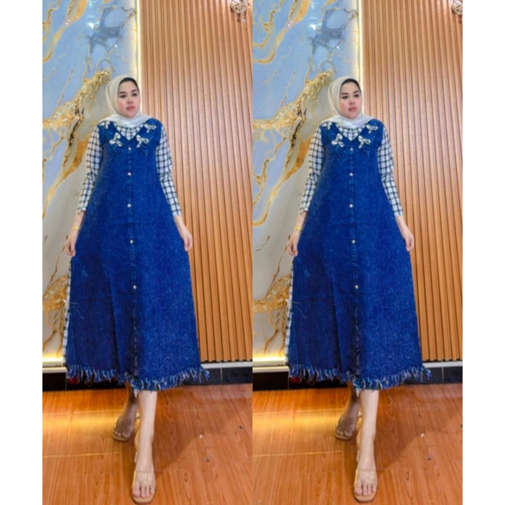 midi dress Kombinasi jeans denim#REDY#midi viral