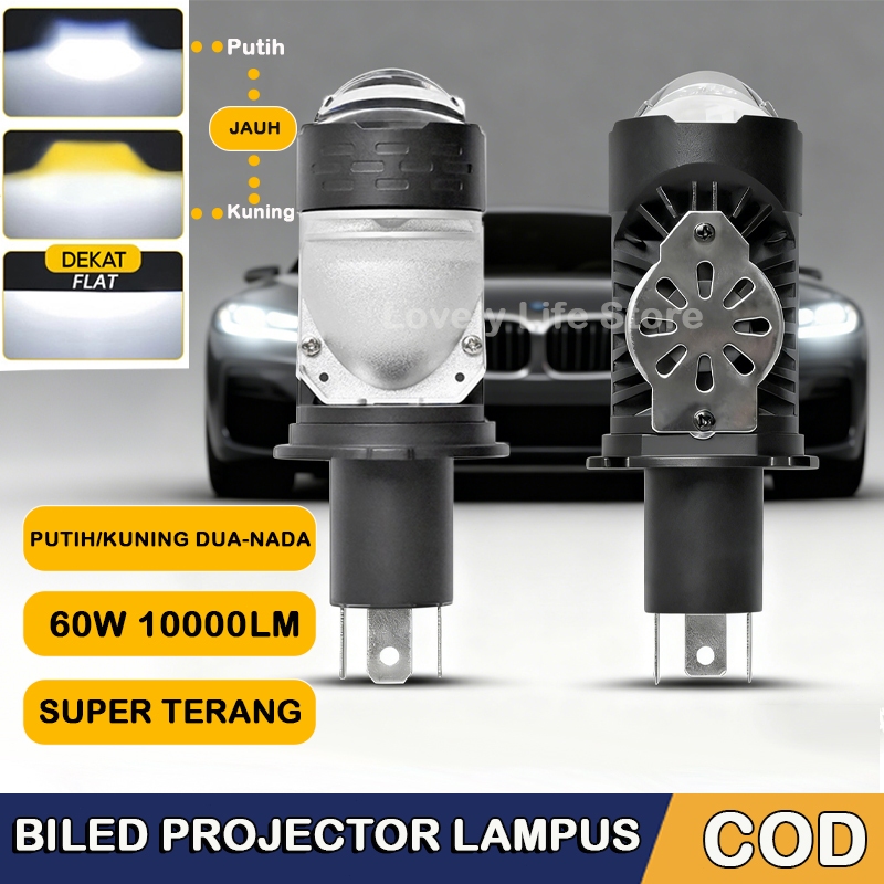 Lampu Utama LED Mini Projie H4 Jauh Dekat BILED Proyektor AC DC Full Aluminium Dengan Kipas Pendingi