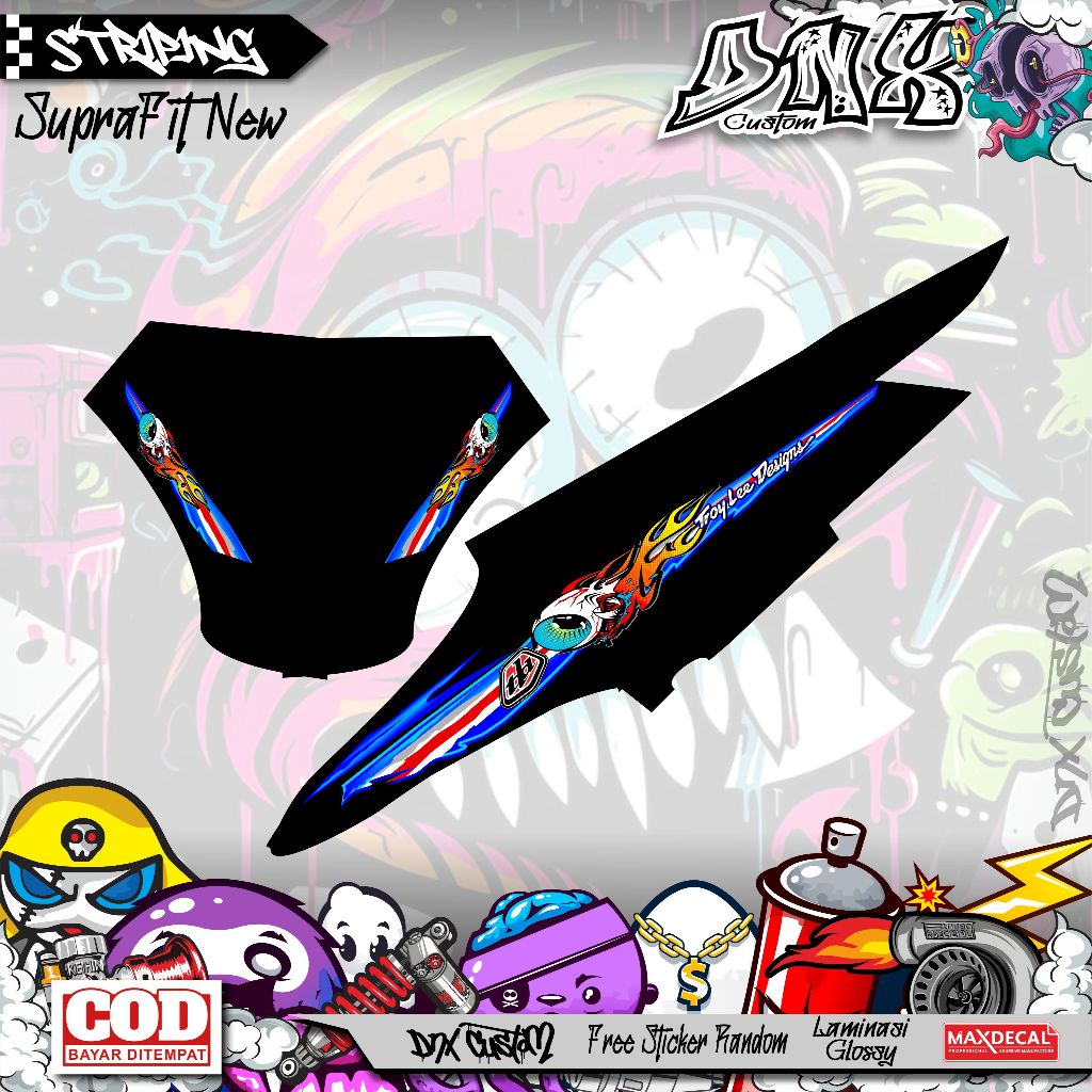 STRIPING STIKER VARIASI HONDA SUPRA FIT NEW MOTIF ARAI TROY LEE DESIGN KD6