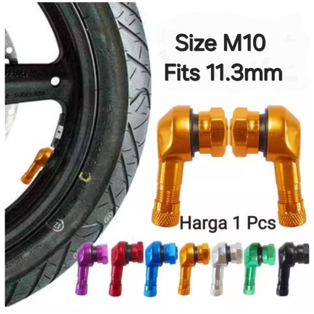 Pentil M10 Ban Tubeless Motor Bengkok CNC Alloy Pentil Tubles Miring