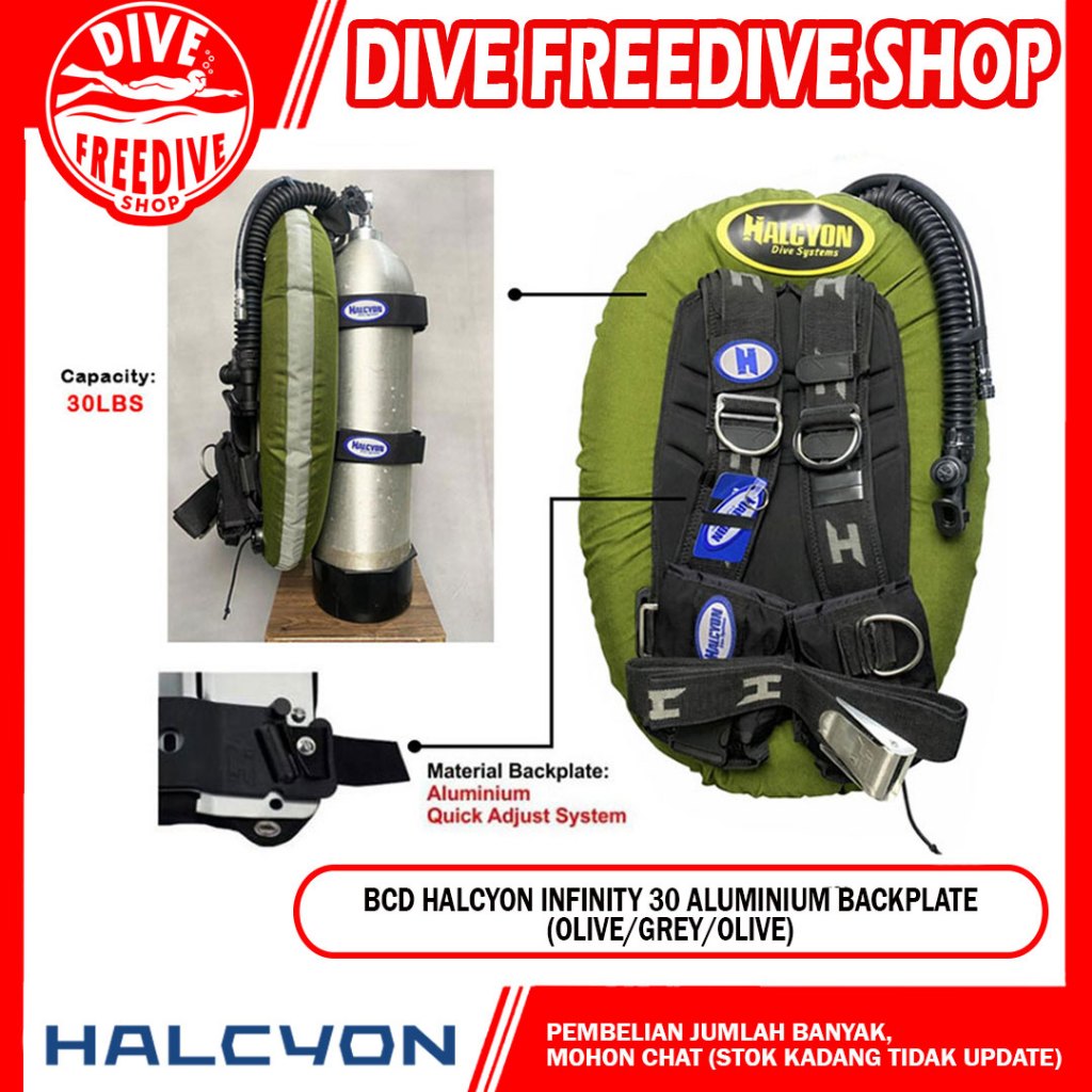 BCD Halcyon Infinity 30lb Aluminium Backplate 30Lbs Olive Grey BC Dount Technical Selam Scuba Diving