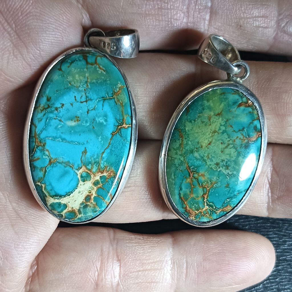 NATURAL PIRUS BIRU SERAT EMAS / LIONTIN PERAK 925 / Jumbo