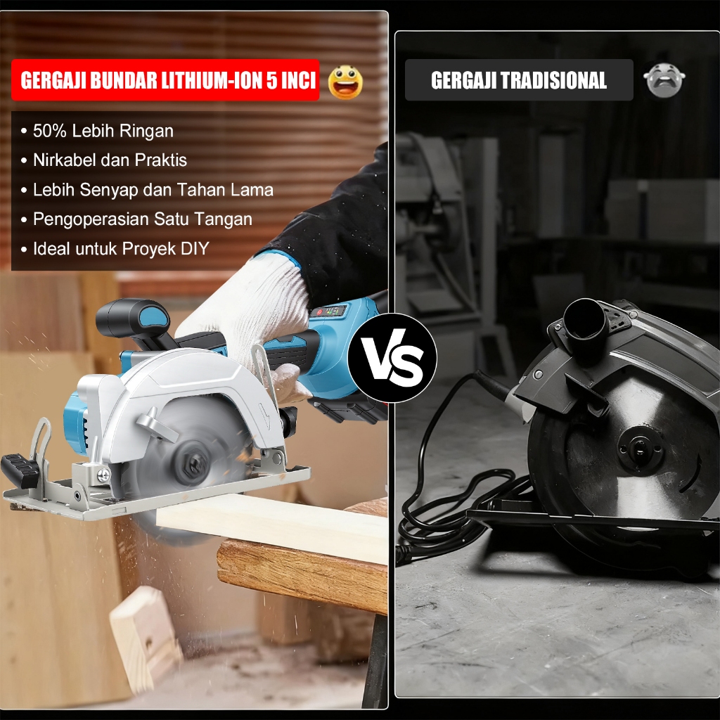 Victool1100W Mesin Gergaji Circular Saw Brushless Circle Potong Kayu Cordless Baterai 5" Murah Laris