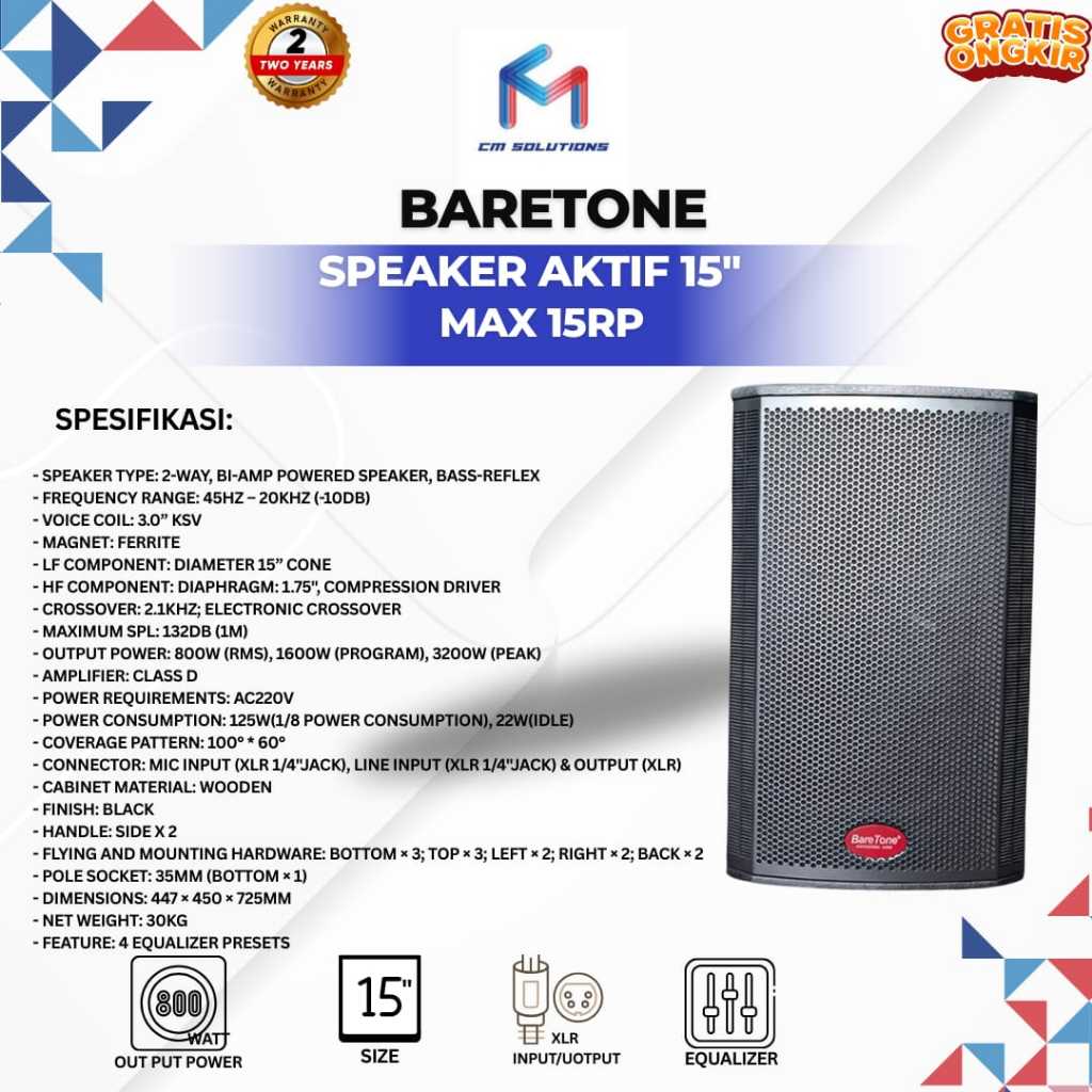 Baretone  Speaker Aktif MAX15RP Max15 RP 15 Inch Original Garansi 1 Unit