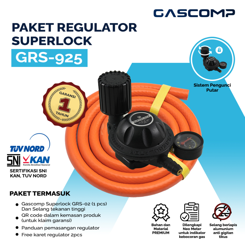 GASCOMP Regulator Meter Superlock Putar (GRS-02) Regulator Gas Superlock Regulator free selang