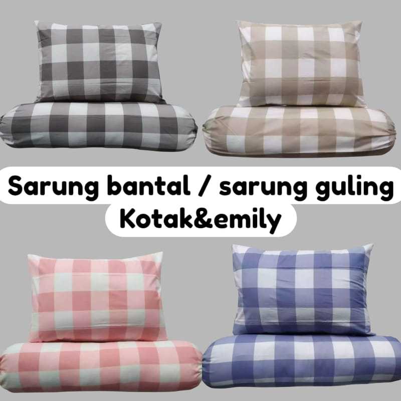 Sarung Bantal dan Sarung Guling Aesthetik Korea Motif Kotak Hitam, Putih, Biru, Merah/Kotak Emily Gr