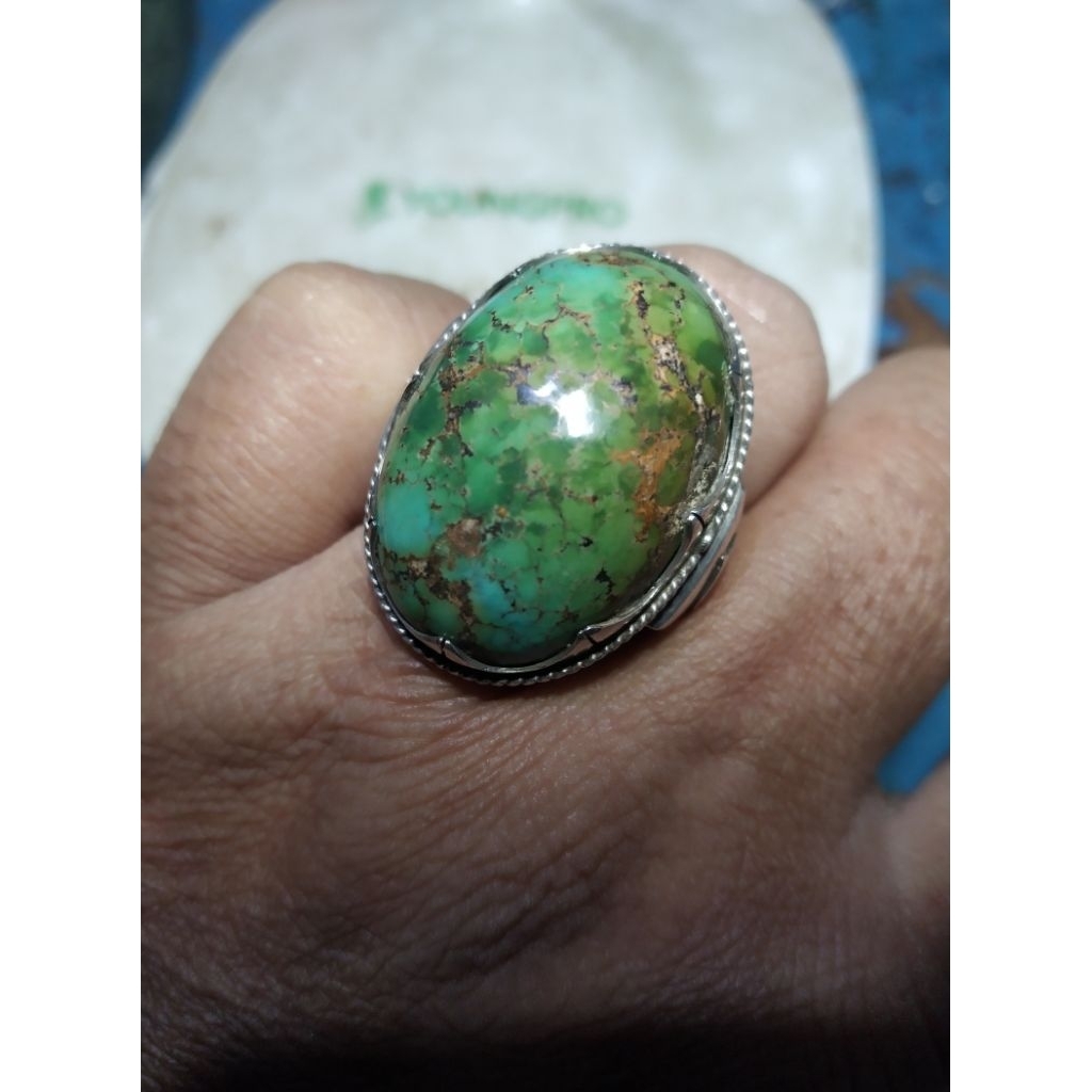Batu Pirus Persia Hijau kedondong ring Perak kode i/6