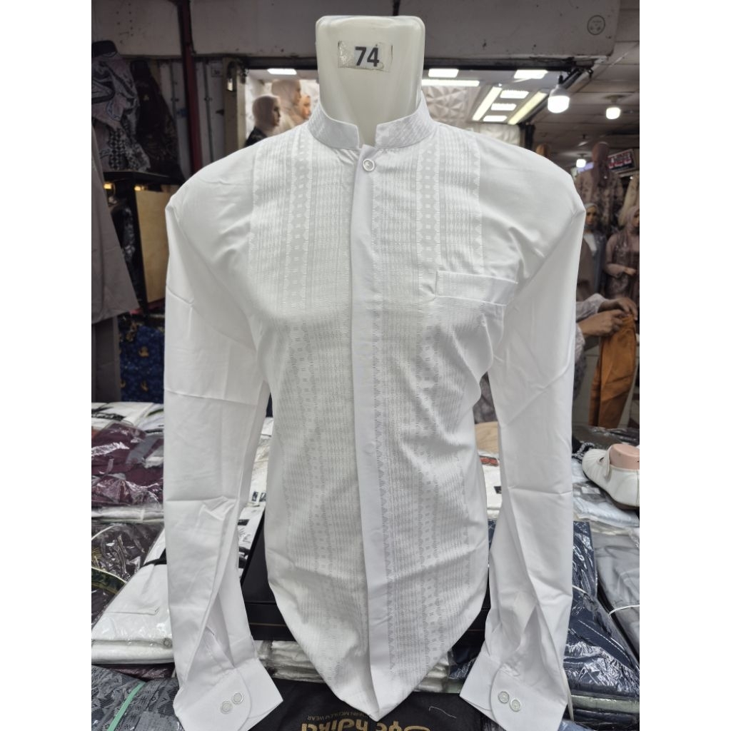 KOKO PRIA DEWASA LENGAN KEMEJA (MANSET) PUTIH BAHAN KATUN INDIA