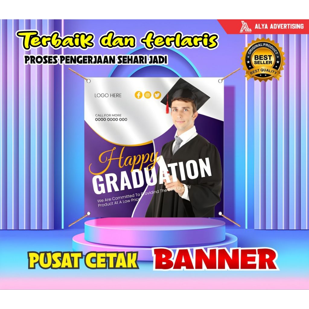 Custom Banner Ultah Hadiah Sidang Wisuda Design Pecel Lele Dll
