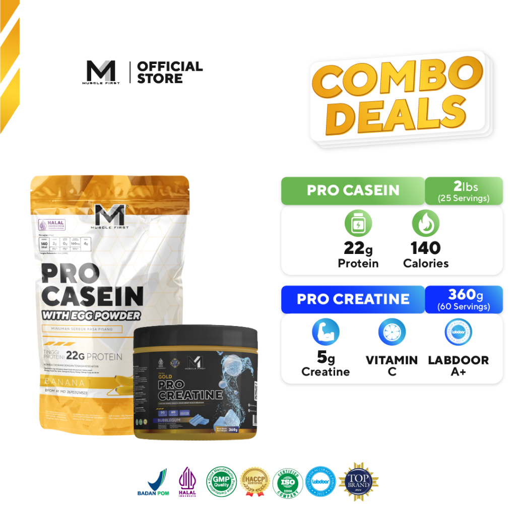 [BUNDLE] MUSCLE FIRST Casein 2lbs + Creatine 360gr Suplemen Fitness