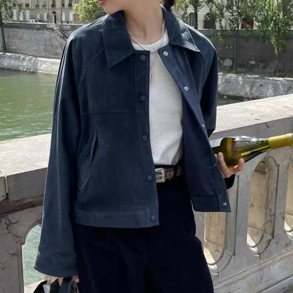 Pre Order Outerwear Retro Suede Casual Flight Jacket Turn Down Collar Premium Style S M L XL