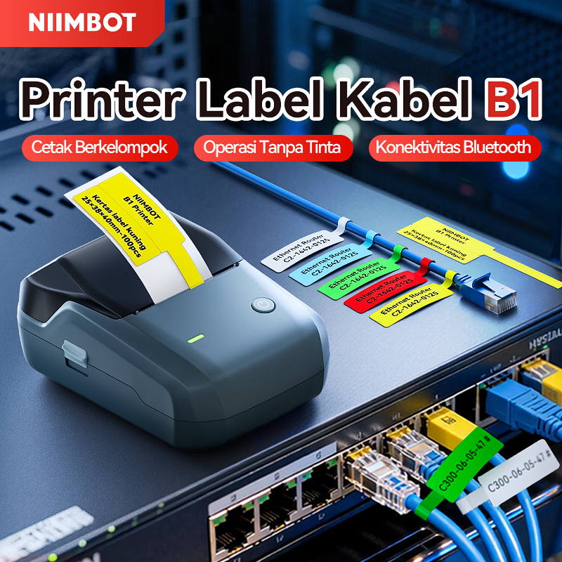 Niimbot B1 Printer Label Pemutus Sirkuit Kabel Komunikasi Kabel Jaringan Ruang Server Kabel Serat Op