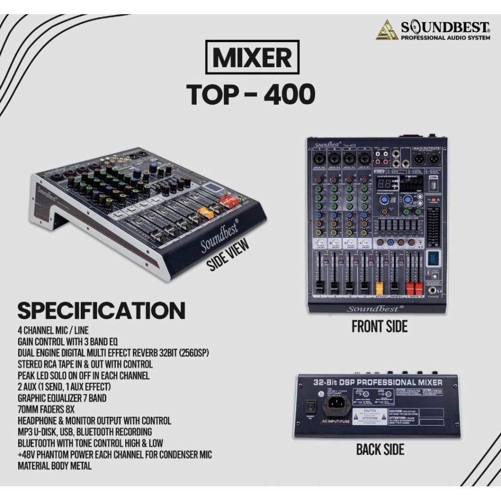 mixer 4 channel bluetooth soundbest top 400 original