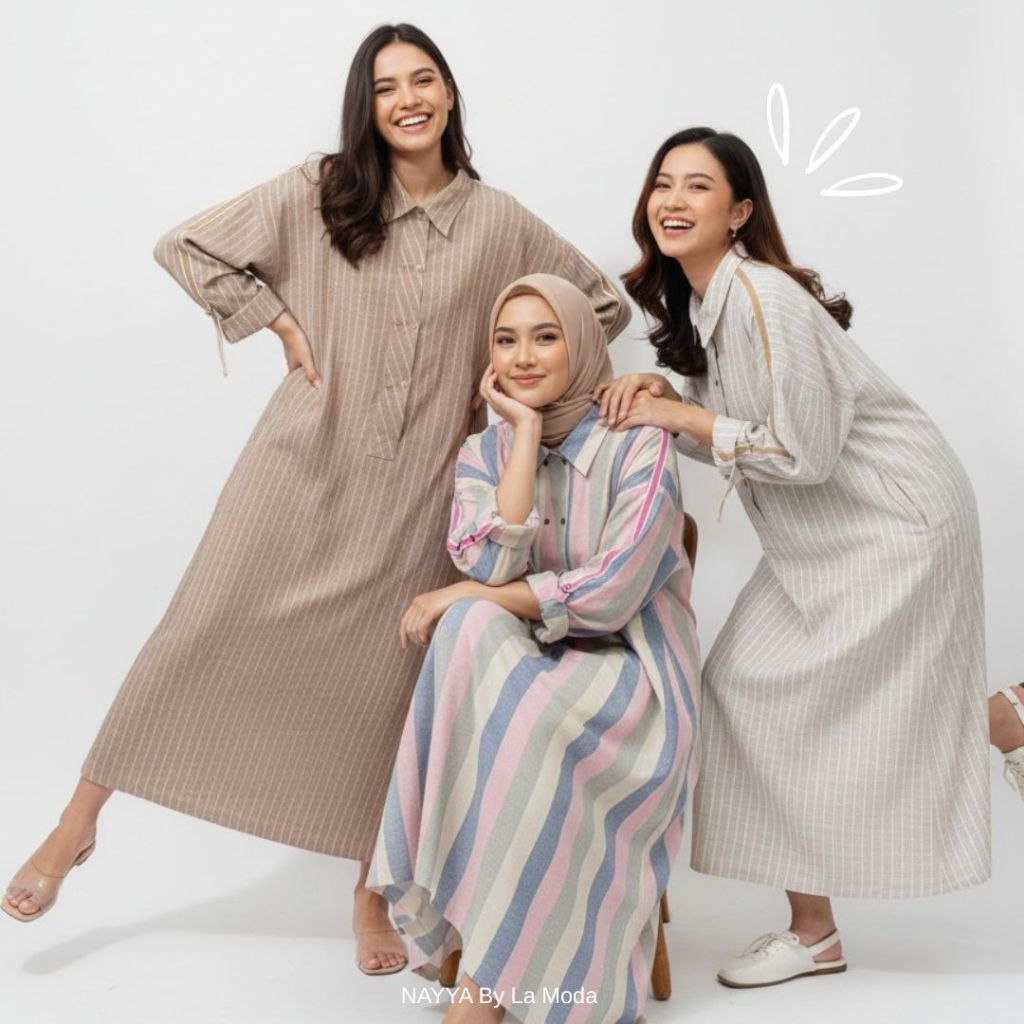 LAMODA- Gamis Motif Garis | Dress Wanita | Fashion Muslim | Gamis Wanita