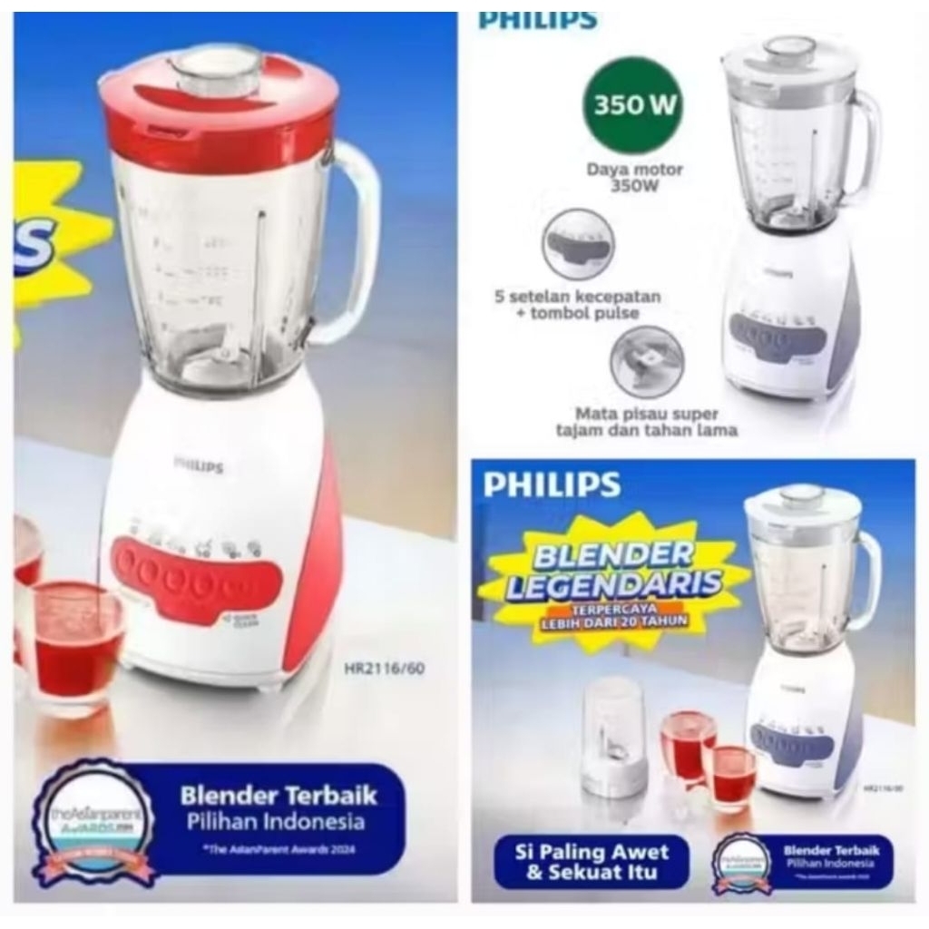 BLENDER PHILIPS KACA 2L HR2116 Philips Blender Kaca HR2116 kapasitas 2 Liter Terbaik Dry Mill ProBle