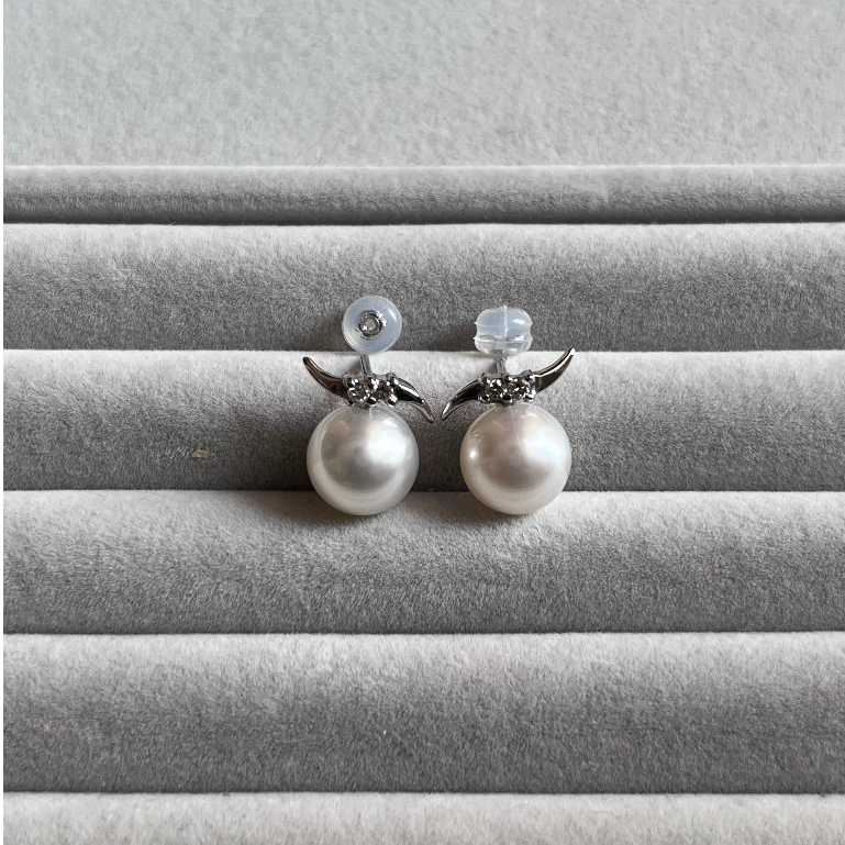 Anting / giwang berlian emas putih mutiara air laut 014