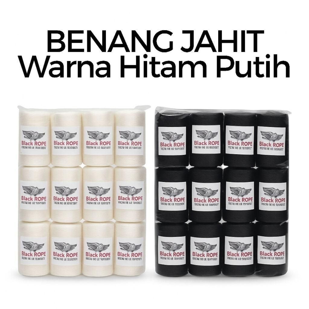 Benang Jahit 500 Yard 1 Lusin Hitam Putih | 12PCS Benang Jahit Black rope Berkualitas