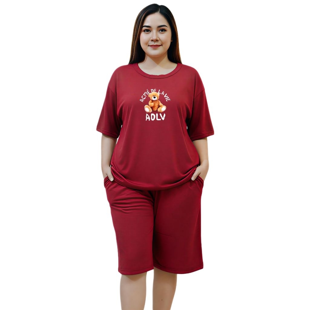 Setelan Wanita Jumbo Ld 130 Cm Bahan Babyterry Baju One Set Kaos Dewasa Terbaru Kekinian Bear