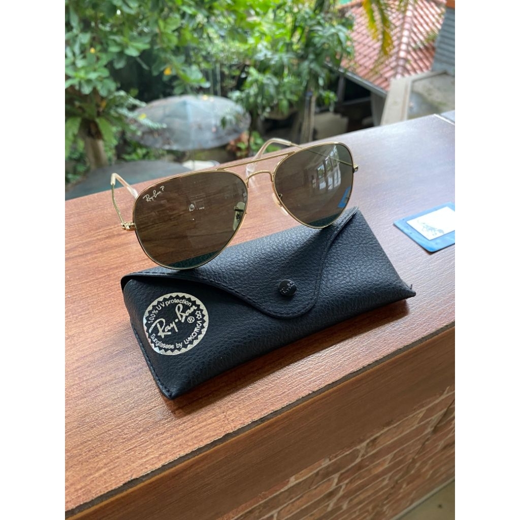 kacamata ray-ban rb 3025 aviator large metal 001/58 kaca polarized sz 58