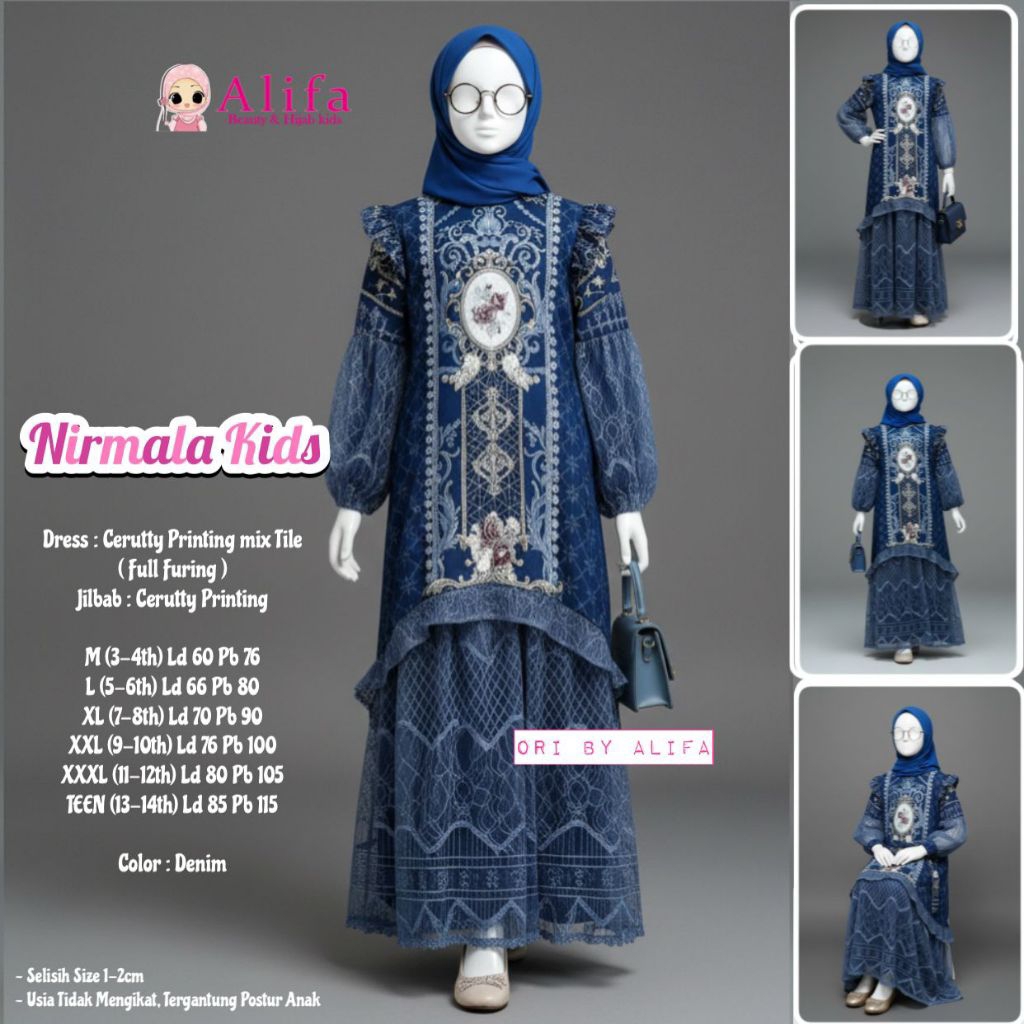 NEW.. NIRMALA KIDS(ORI ALIFA) PAKAIAN MUSLIM ANAK CEWEK GAMIS BROKAT TILE KEKINIAN TERBARU/BAJU LEBA