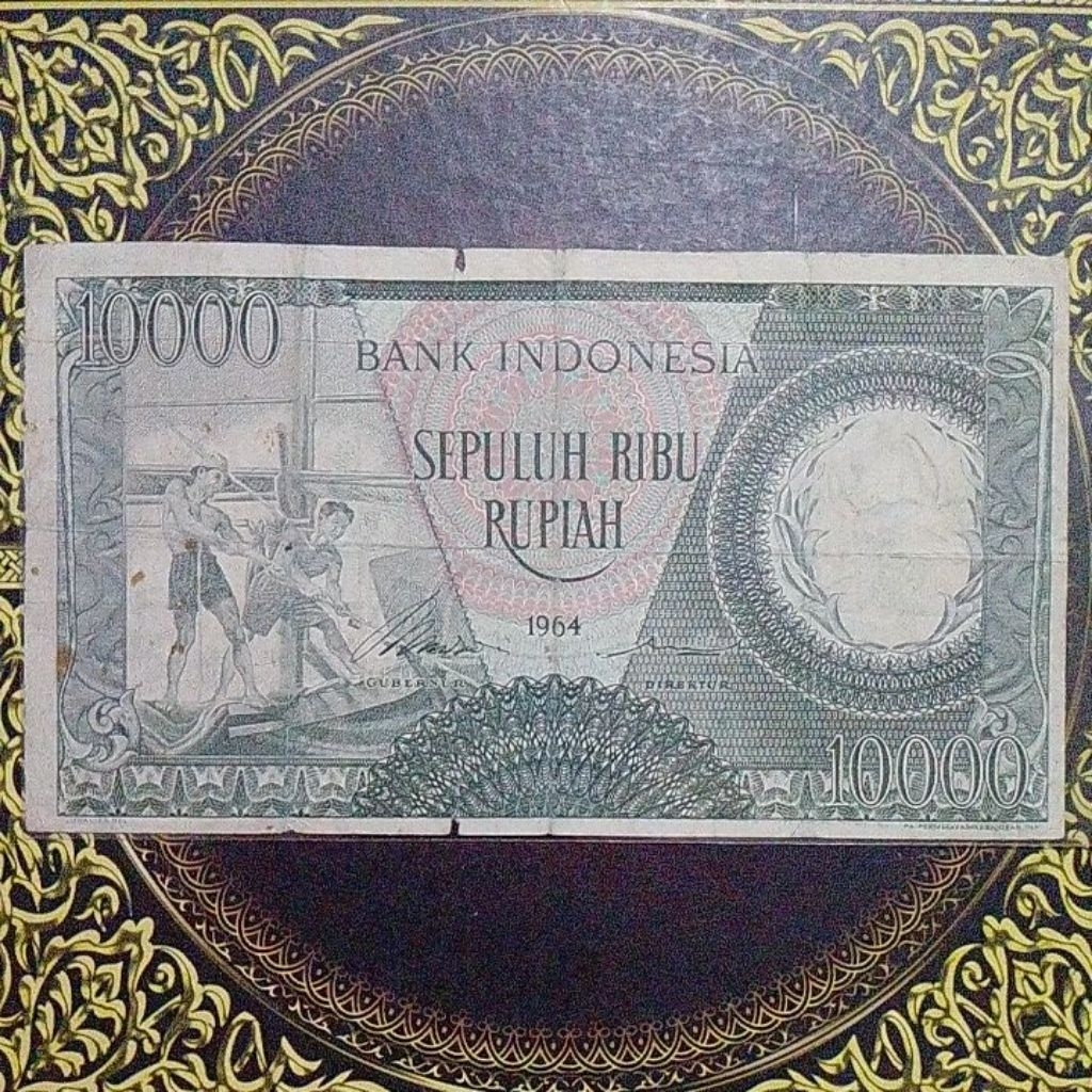 Uang 10000 pekerja hijau 1964 fine