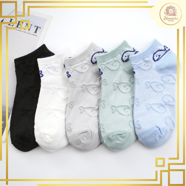 KS85 Kaos Kaki Pendek Pria Wanita Ankle Socks Kaos Kaki Semata Kaki Motif Ikan Paus