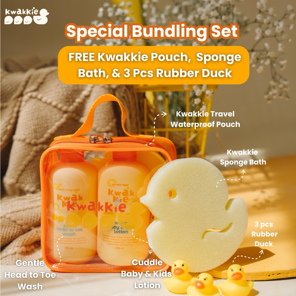 [SPECIAL BUNDLING SET] Kwakkie FREE POUCH, SPONGE BATH & RUBBER DUCK-Gentle Head to Toe Wash + Lotio