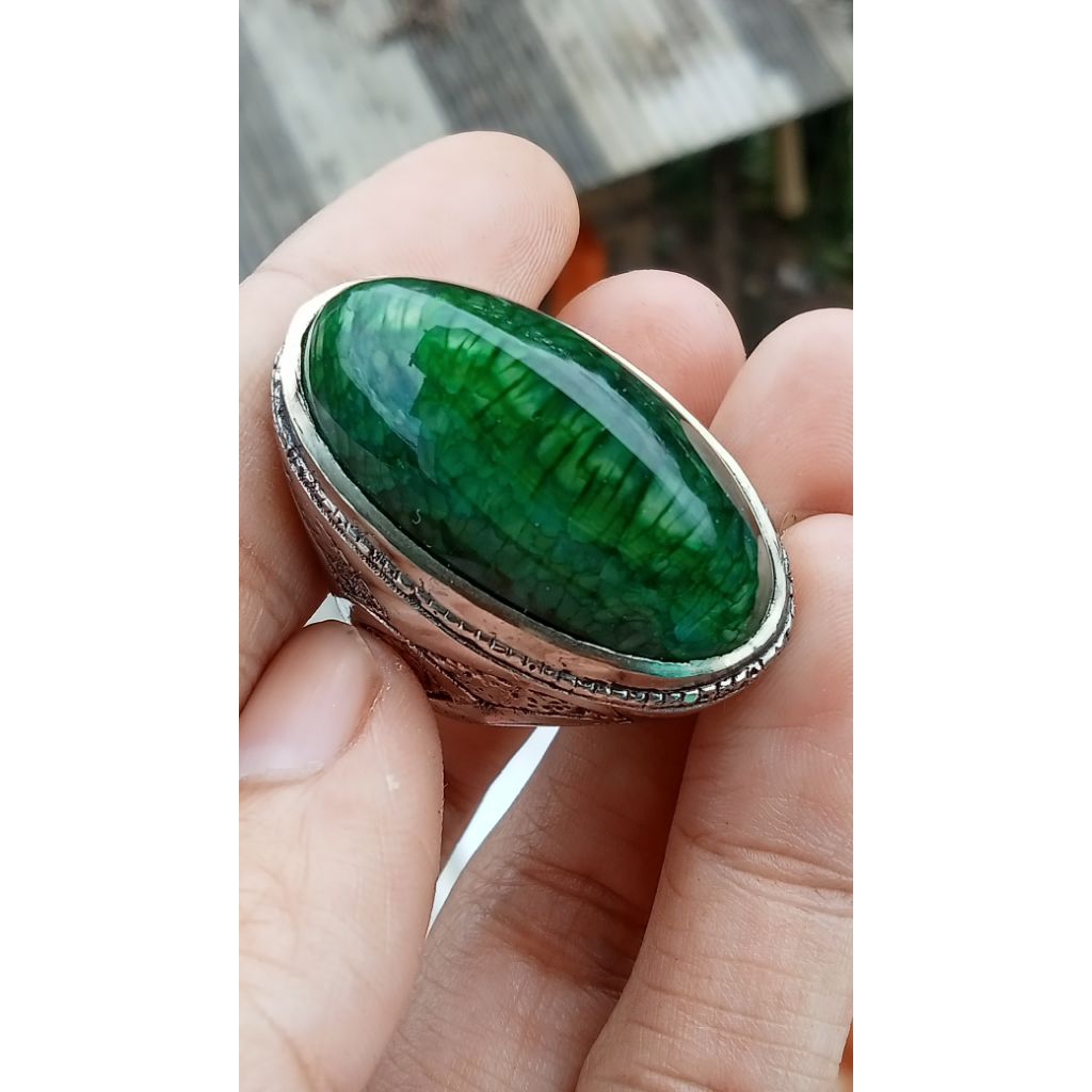 cincin batu pandan  sisik naga hijau kelumutan