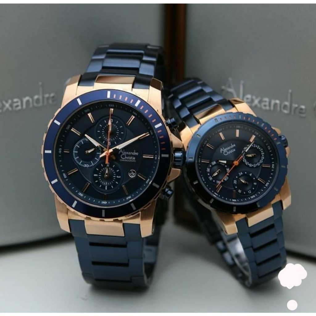 Jam Tangan Couple Alexandre Christie AC 6141 Rantai Biru