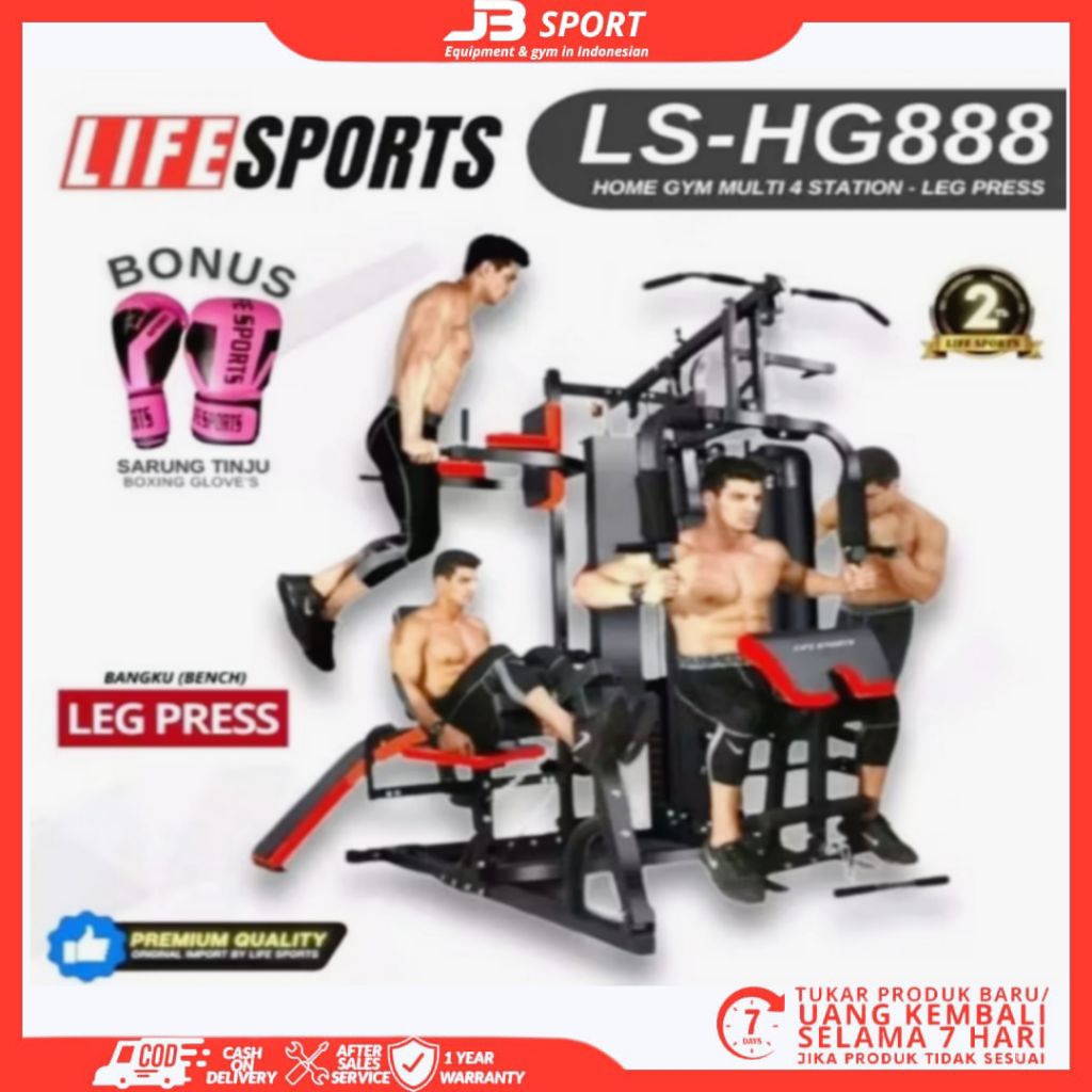 BRANDS LIFESPORT(ORIGINAL)HOME GYM 4 SISI LEGPRES ALAT LATIHAN BEBAN MULTIPUNGSI FITNES GYM