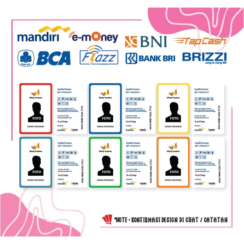 KARTU E MONEY ID CARD KARTU PEGAWAI ETOLL EMONEY MANDIRI BCA FLAZZ BNI TAPCASH BRI BRIZZI - 2 SISI