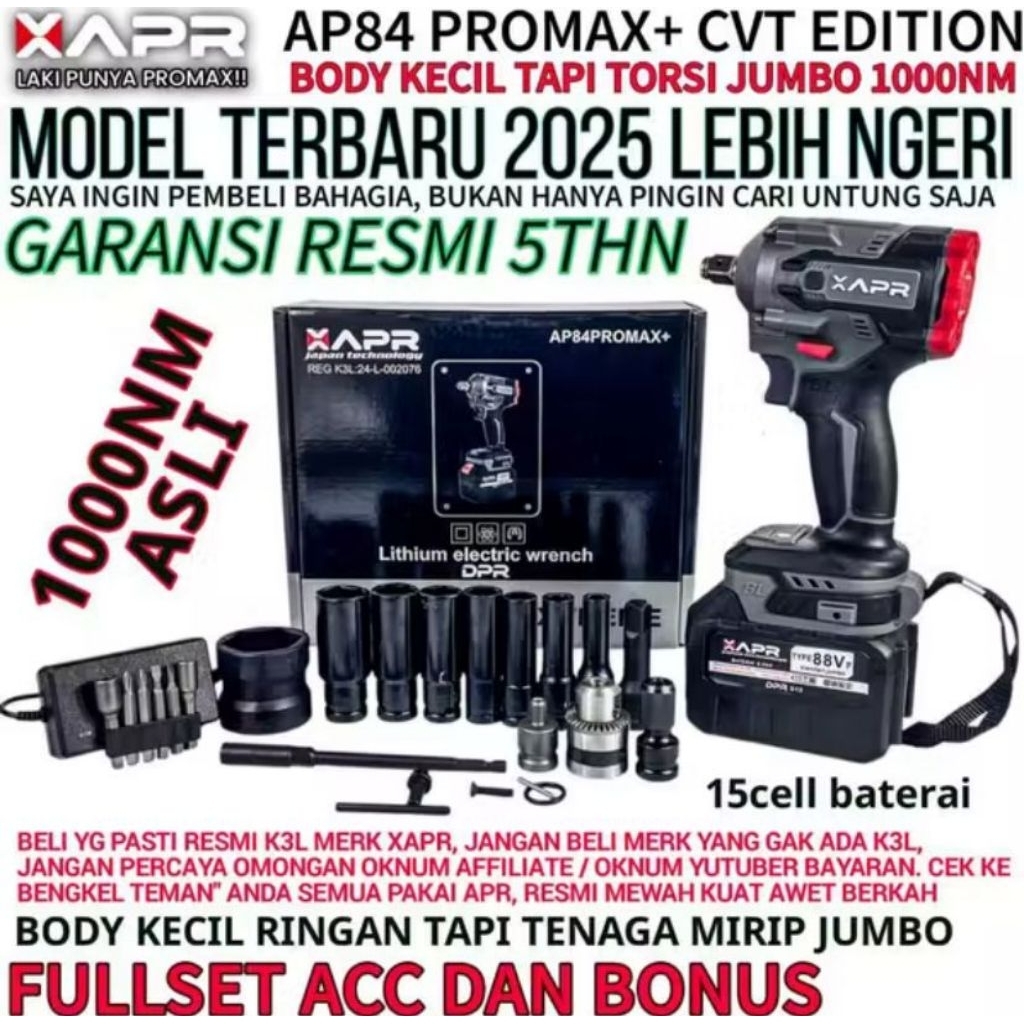 IMPACT WRENCH APR AP84 PROMAX 1000NM MESIN BUKA BAUT MOBIL MOTOR APR AP84 PROMAX+ CVT EDITION 1000NM
