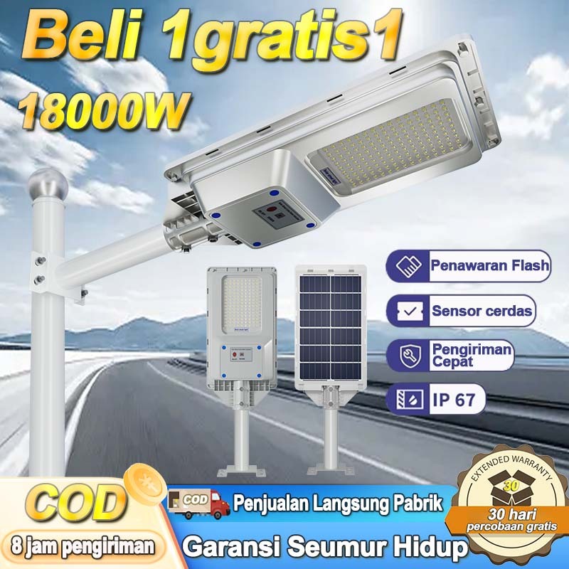 PROMO GARANSI SEUMUR HIDUP LAMPU JALAN TENAGA SURYA LAMPU TENAGA SURYA OUTDOOR OTOMATIS NYALA 18000W