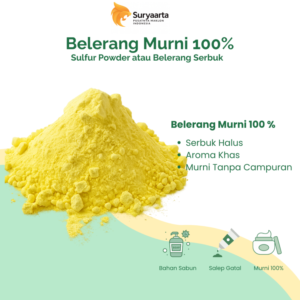 Belerang (Sulfur) Teknis | Serbuk Kuning | Kualitas Stabil 1kg - Maklonsuryaarta