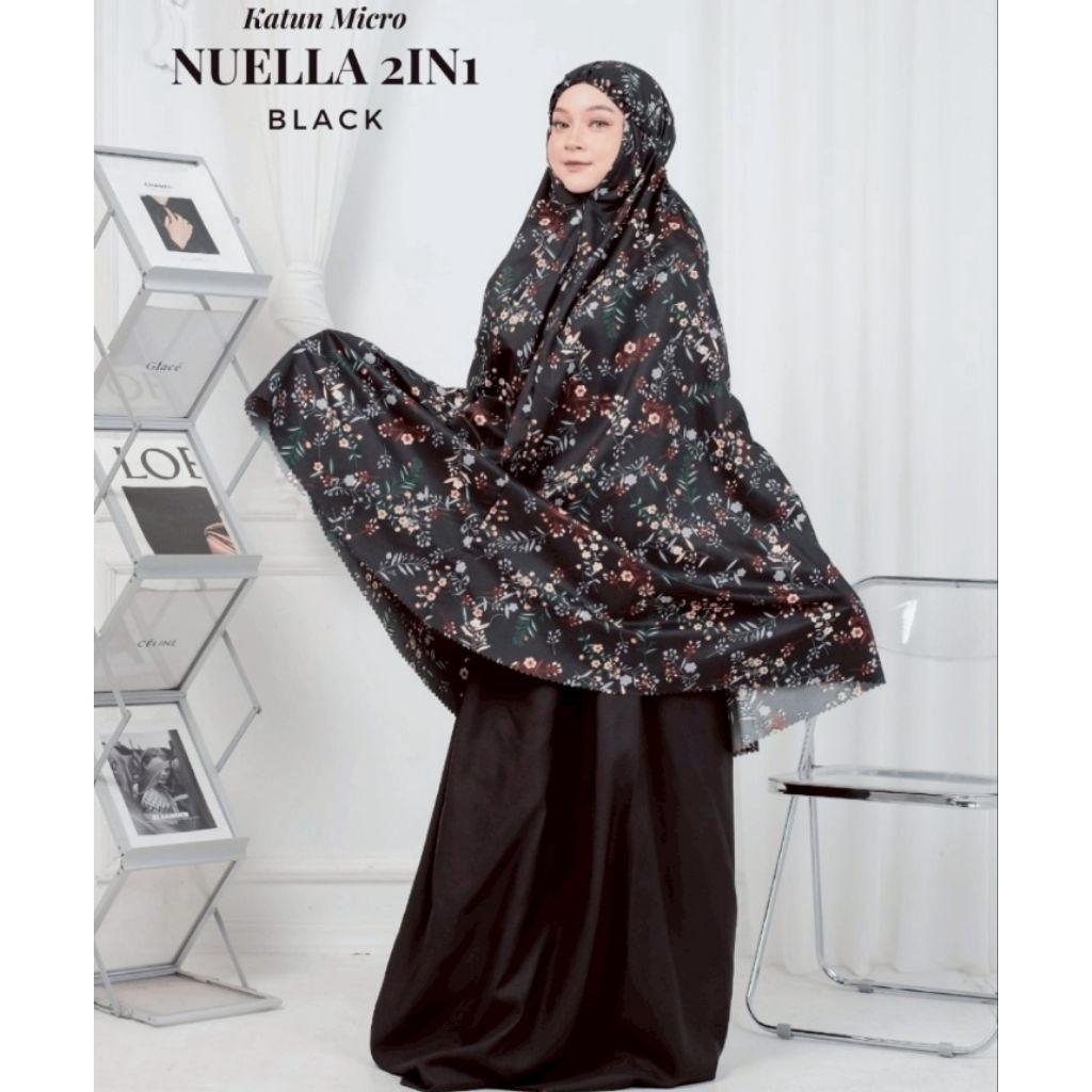 Mukena mukenah NUELA dewasa jumbo anak  katun micro cotton micro mikro printing 2 in 1 motif bunga k