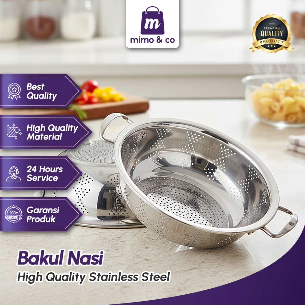 Bakul Sangku Nasi Stainless Steel Bakul Nasi Lubang Wadah Nasi Dengan Pegangan - MH09