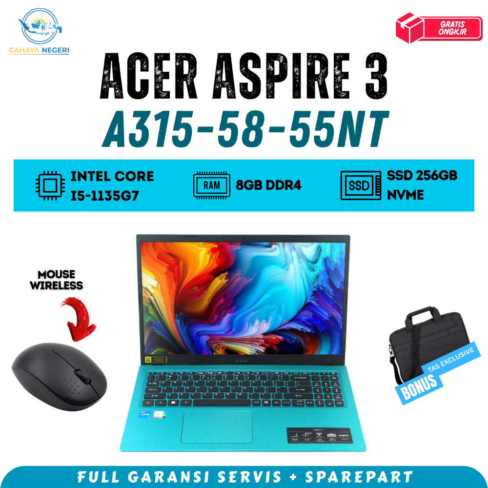 PROMO LAPTOP BARU Acer Aspire 3 A315-58-55NT Intel i5 RAM 8GB SSD 256GB LAYAR FULL HD FREE TAS + INS