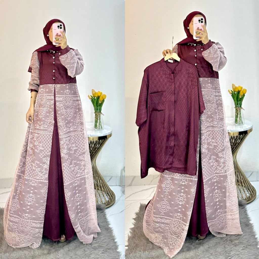Gamis Couple Gamis Midi Dress Kombinasi Brukat//Midi Dres Elegan//Midi Dress Adem//Midi Dress Gamis/