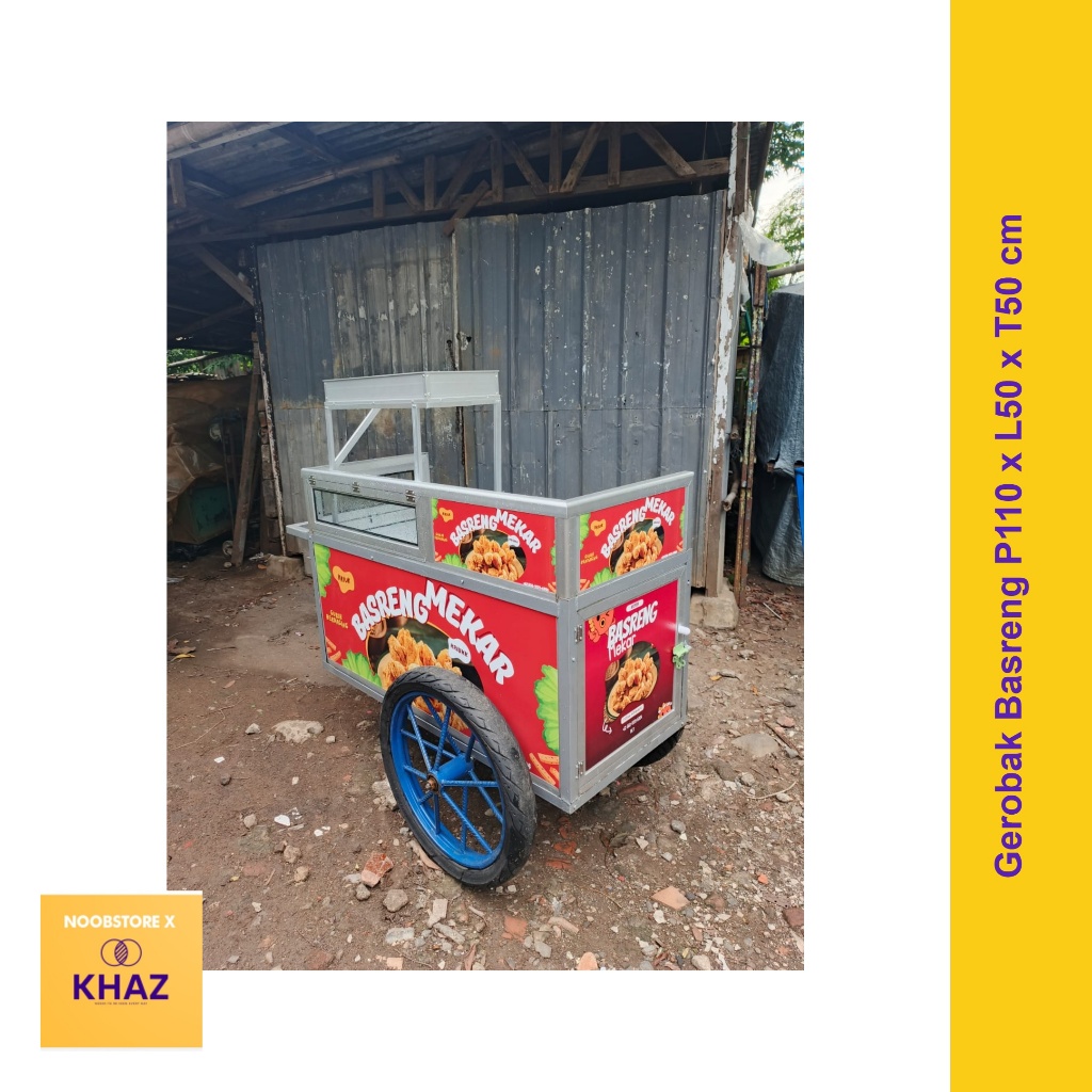Gerobak Basreng Aluminium ACP Silver P110cm – Gerobak Bakso Goreng Siap Jualan