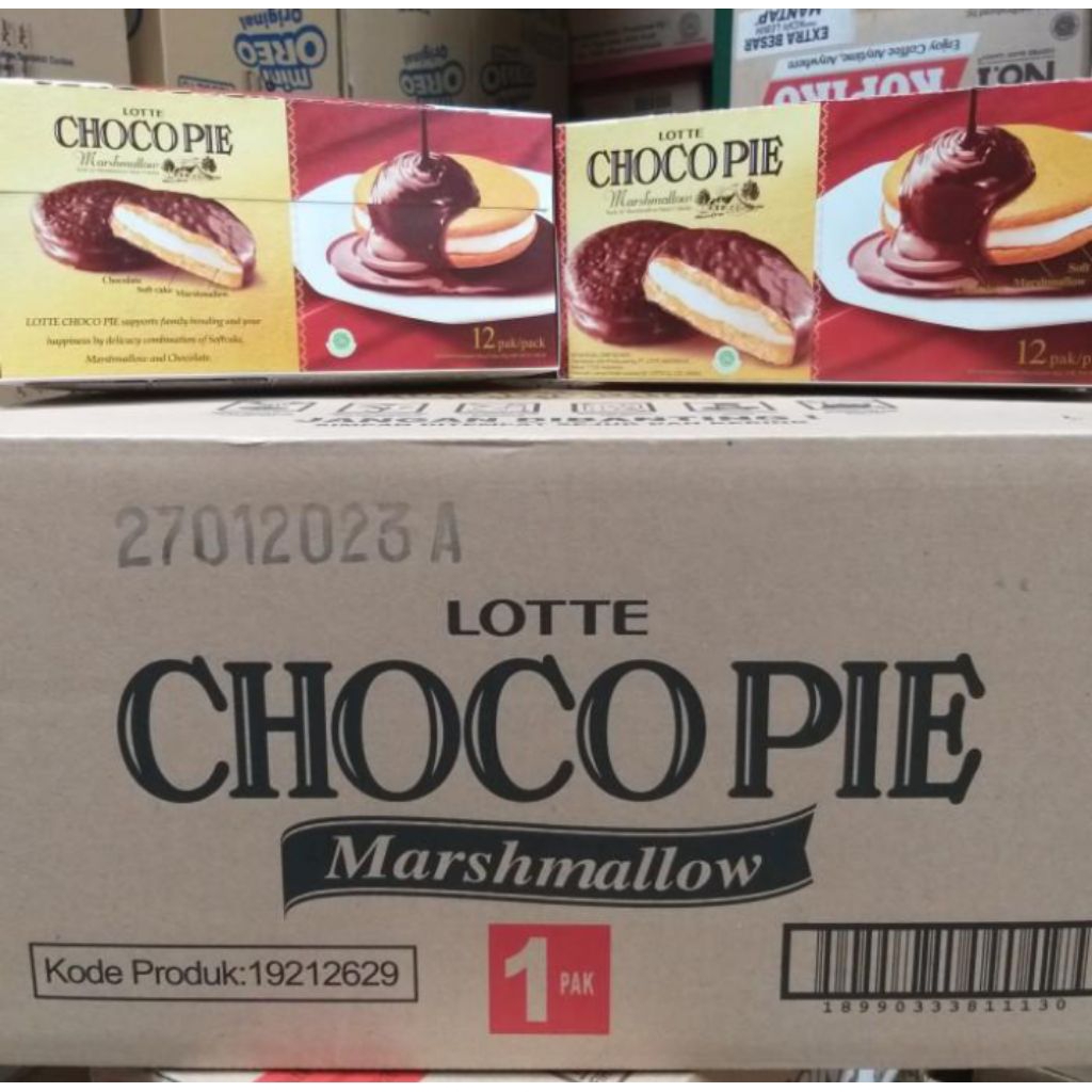 1 dus isi 96 pcs (8 box ×12 pcs) choco pie marshmallow Lotte harga murah grosir sembako jajanan band